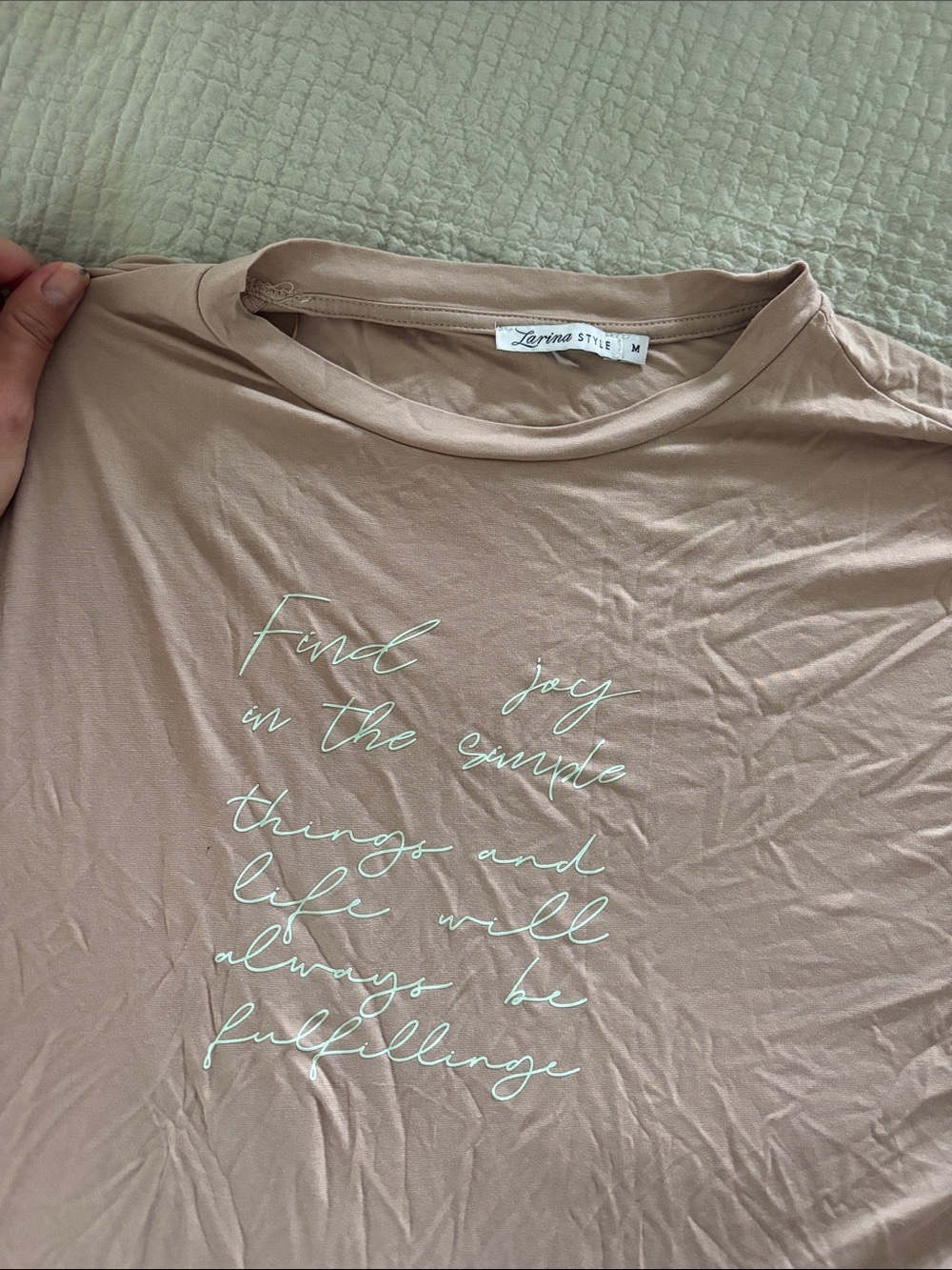 Latina Style Beige Graphic Tee with Mint Script